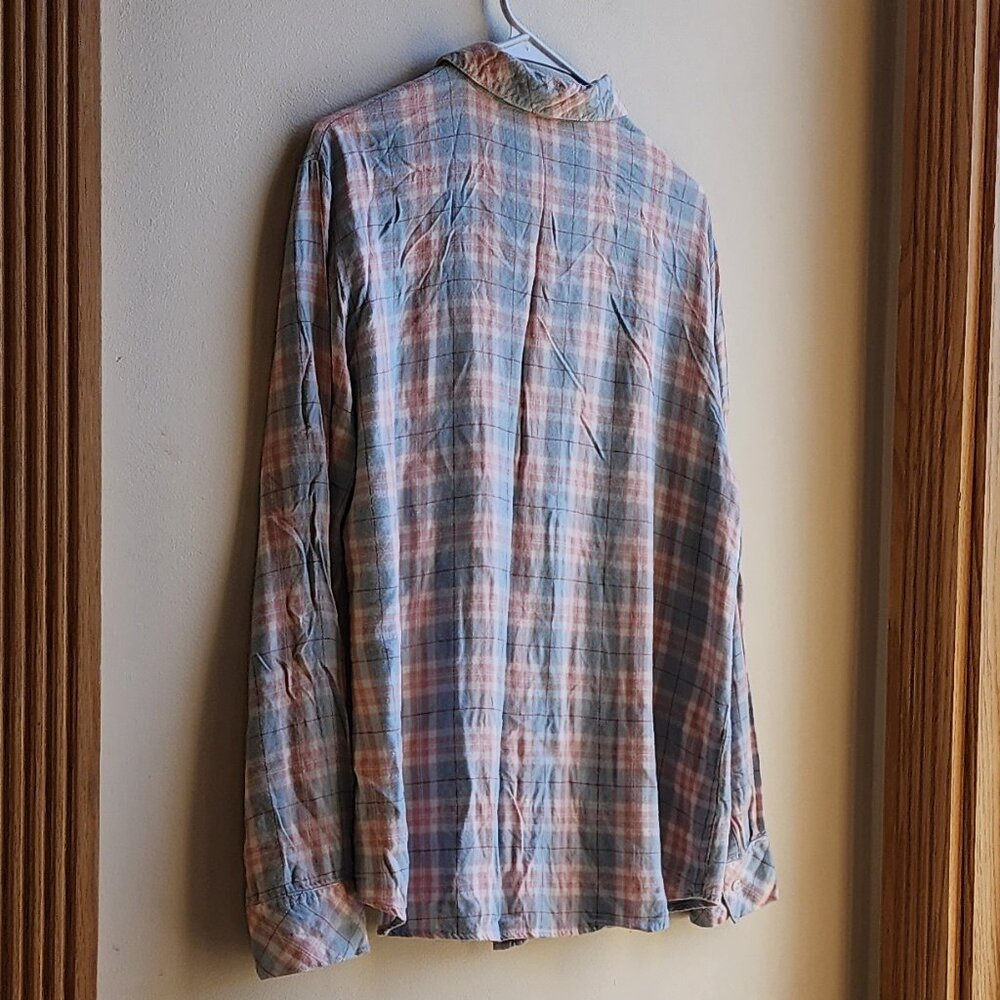 Sanctuary Blue/Pink Plaid Button Down Flannel Shirt Size Large - Picture 10 of 13